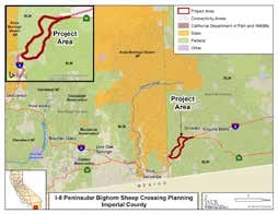 Map of the I-8 Peninsular Bighorn Sheep Crossing project area in western Imperial County