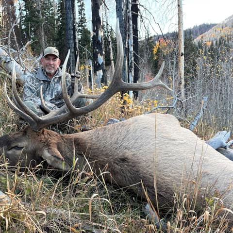 Susan Fitzgerald, Jim with Susan's Elk
